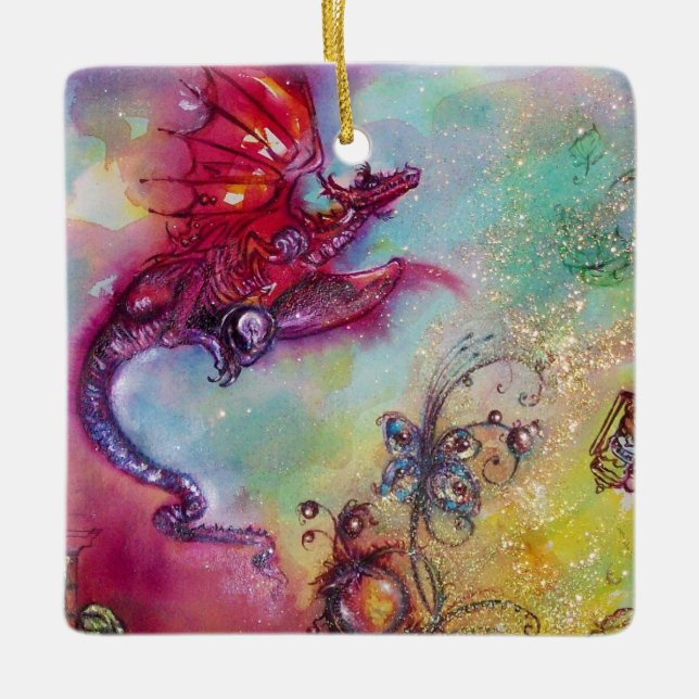 GARDEN OF THE LOST SHADOWS- FLYING RED DRAGON CERAMIC ORNAMENT (Front)