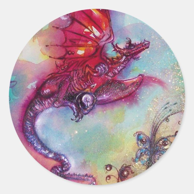 GARDEN OF THE LOST SHADOWS - FLYING RED DRAGON CLASSIC ROUND STICKER (Front)