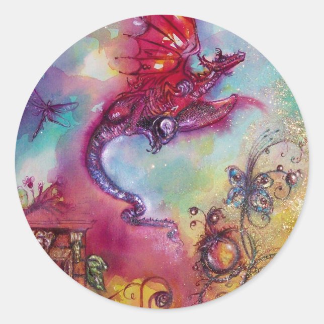 GARDEN OF THE LOST SHADOWS - FLYING RED DRAGON CLASSIC ROUND STICKER (Front)
