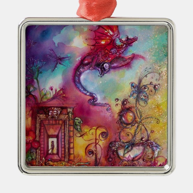 GARDEN OF THE LOST SHADOWS- FLYING RED DRAGON METAL ORNAMENT (Front)
