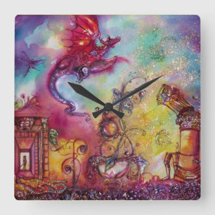 GARDEN OF THE LOST SHADOWS / FLYING RED DRAGON SQUARE WALL CLOCK