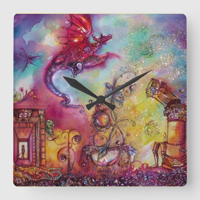 GARDEN OF THE LOST SHADOWS / FLYING RED DRAGON SQUARE WALL CLOCK (Front)