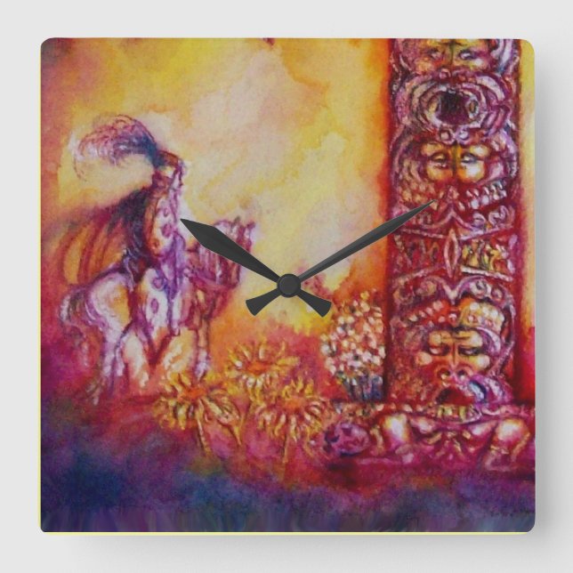 GARDEN OF THE LOST SHADOWS-KNIGHT ON HORSEBACK SQUARE WALL CLOCK (Front)