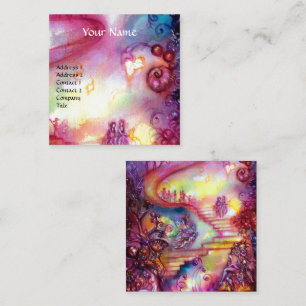 GARDEN OF THE LOST SHADOWS ,MYSTIC STAIRS pink red Square Business Card