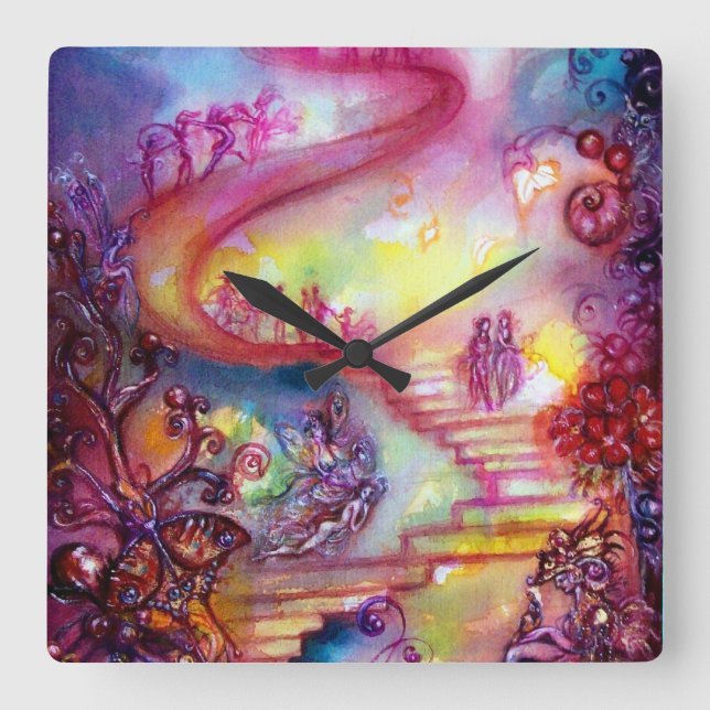 GARDEN OF THE LOST SHADOWS / MYSTIC STAIRS SQUARE WALL CLOCK (Front)