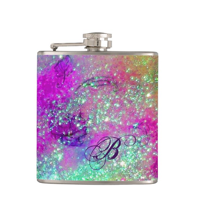 GARDEN OF THE LOST SHADOWS -pink purple violet Hip Flask (Front)
