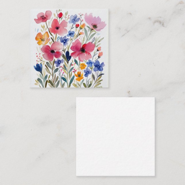 Garden of Watercolor Flower Blossoms Card (Front/Back)