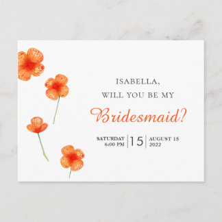 Garden orange flowers. Will you be my bridesmaid Postcard
