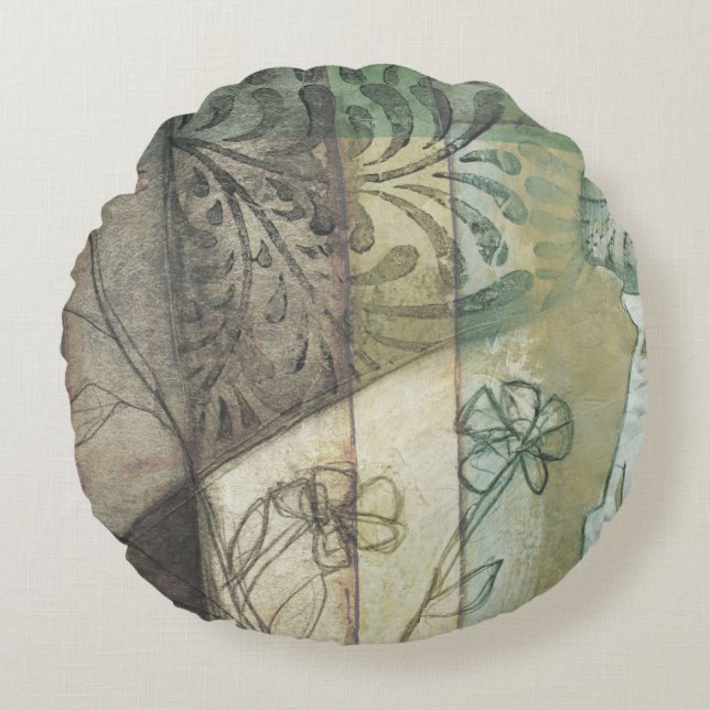 Garden Panel with Leaves, Flowers, and Grass Round Pillow (Front)