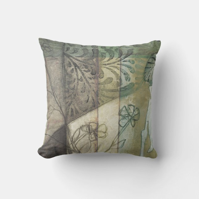 Garden Panel with Leaves, Flowers, and Grass Throw Pillow (Front)