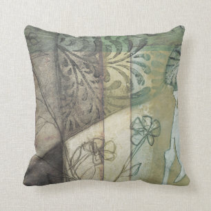 Garden Panel with Leaves, Flowers, and Grass Throw Pillow