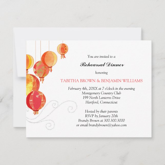 Garden Paper Lanterns Wedding Rehearsal Dinner Invitation (Front)