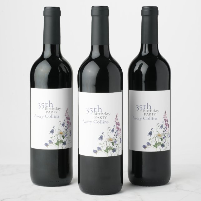 Garden Party 35th Birthday Wine Label (Bottles)