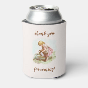 Garden Party Baby Shower Vintage Child Drawing  Can Cooler
