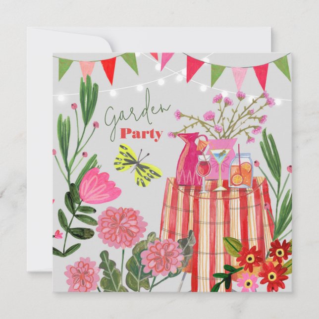 Garden Party Birthday Invitation with Floral  (Front)