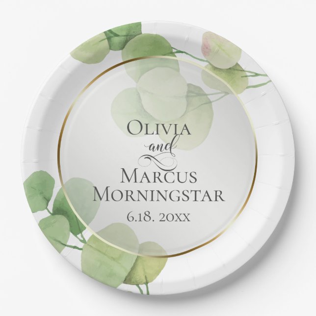 Garden Party Modern Springtime Eucalyptus Paper Plate (Front)