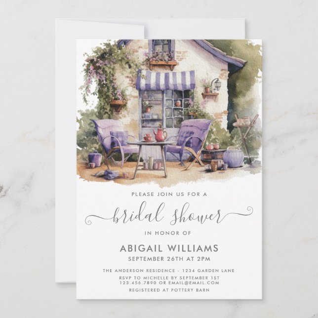 Garden Party Picnic Purple Floral Bridal Shower Invitation (Front)