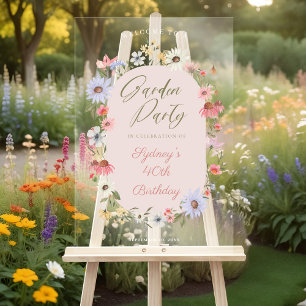 Garden Party Watercolor Wildflower Floral Birthday Acrylic Sign