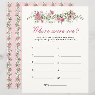 Garden Party Where Were We Pink Bridal Shower Game