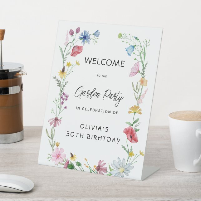 Garden Party Wildflower Birhtday Pedestal Sign (In SItu)