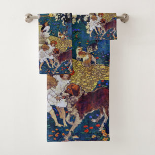 Garden Party with Dog & Cat, Jessie Willcox Smith Bath Towel Set
