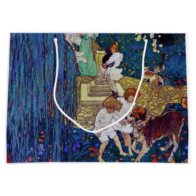 Garden Party with Dog & Cat, Jessie Willcox Smith Large Gift Bag (Front)