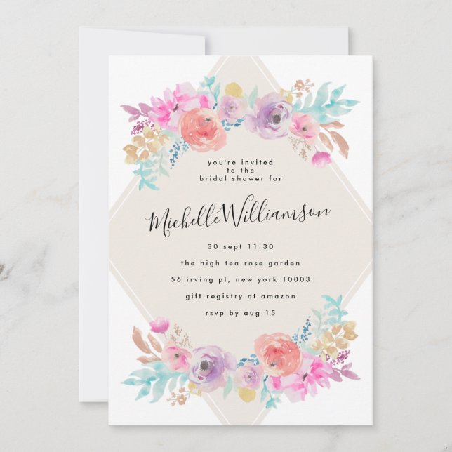 Garden Pastel Flower Wedding Bridal Shower Invitation (Front)