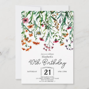 Garden Pastels Wildflowers 40th birthday Invitation