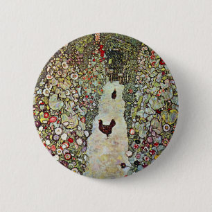 Garden Path w Chickens, Gustav Klimt, Art Nouveau 2 Inch Round Button