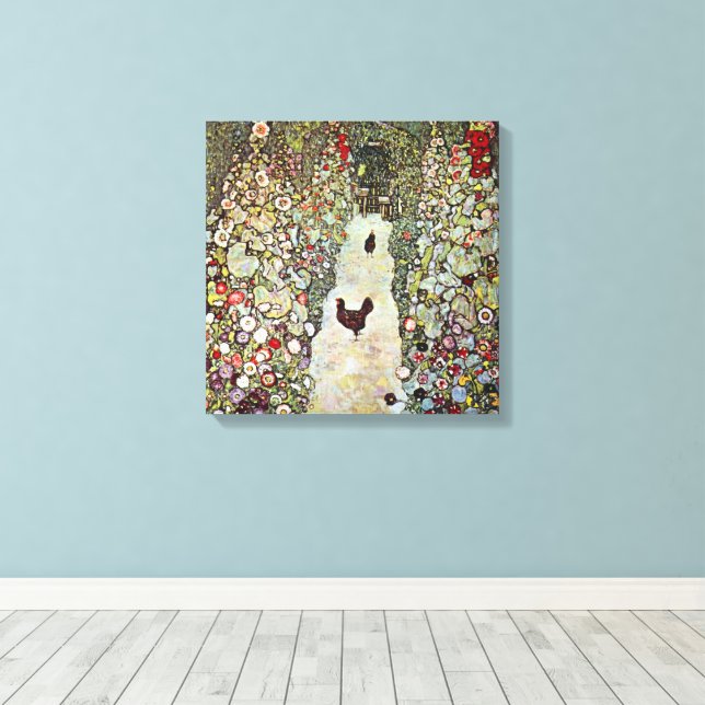 Garden Path w Chickens, Gustav Klimt, Art Nouveau Canvas Print (Insitu(Wood Floor))