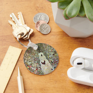 Garden Path w Chickens, Gustav Klimt, Art Nouveau Keychain