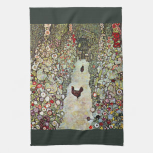 Garden Path w Chickens, Gustav Klimt, Art Nouveau Kitchen Towel