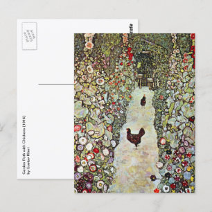 Garden Path w Chickens, Gustav Klimt, Art Nouveau Postcard