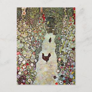 Garden Path w Chickens, Gustav Klimt, Art Nouveau Postcard