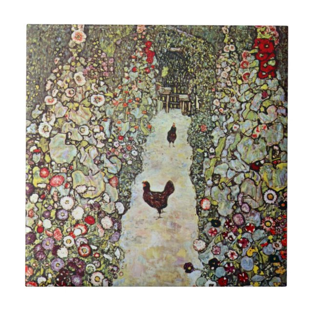 Garden Path w Chickens, Gustav Klimt, Art Nouveau Tile (Front)