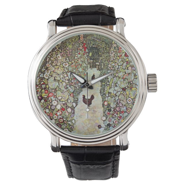 Garden Path w Chickens, Gustav Klimt, Art Nouveau Watch (Front)