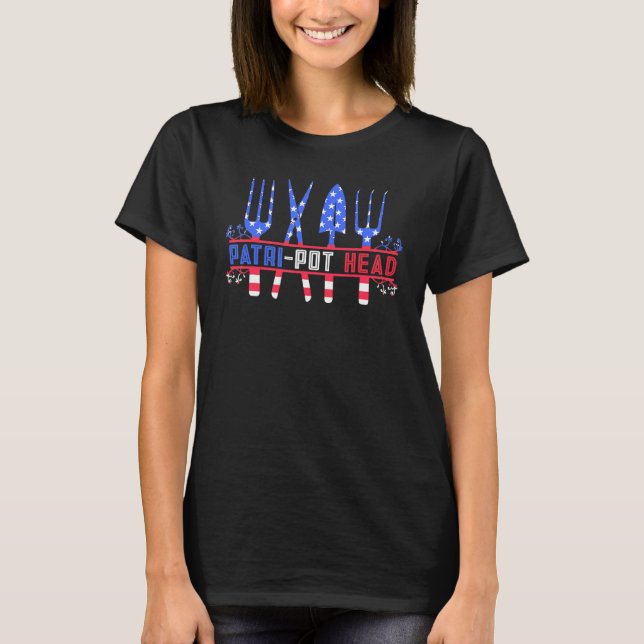 Garden Patri Pot Head American Flag Independence D T-Shirt (Front)