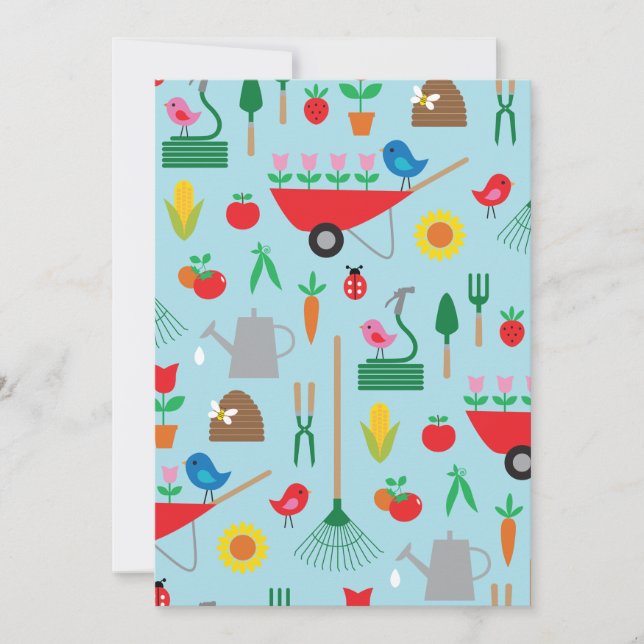 Garden Pattern Spring Flowers and Gardening Tools Invitation (Front)