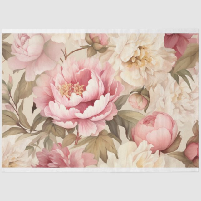 Garden Peonies Tissue or Decoupage Paper (Front)