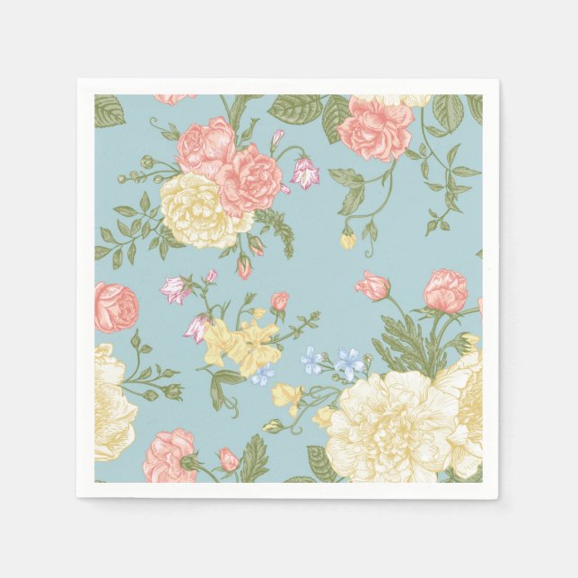 Garden Peony Floral Pattern Napkin (Front)