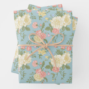 Garden Peony Floral Pattern Wrapping Paper Sheet