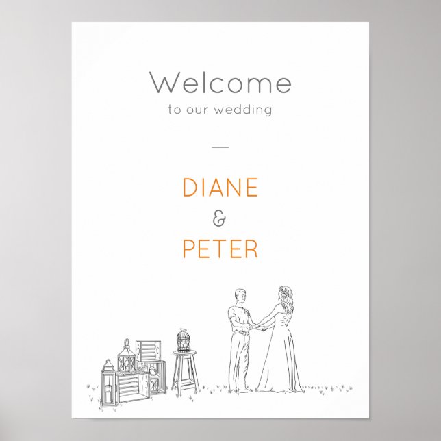 Garden Picnic Minimalist Black and White Wedding Poster (Front)
