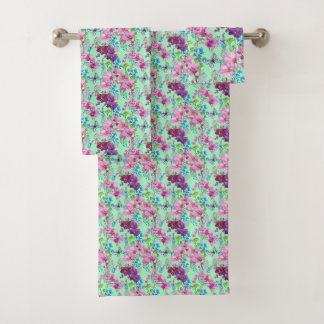 Garden Pink and Purple Orchids Bath Towel Set