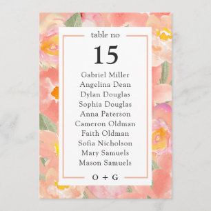 Garden pink flower seating chart Summer table plan Invitation