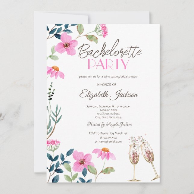 Garden Pink Flowers  Bachelorette  Invitation (Front)