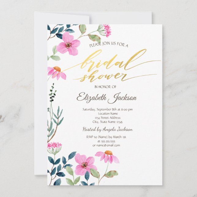 Garden Pink Flowers Bridal Shower  Invitation (Front)