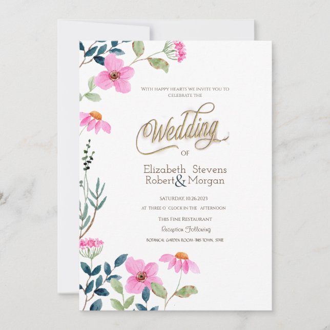 Garden Pink Flowers Wedding  Invitation (Front)