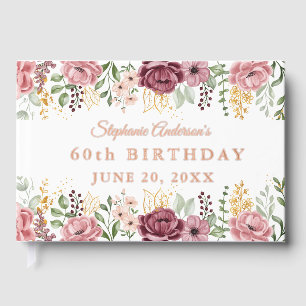 Garden Pink Summer Rose  Floral 60th Birthday Foil Guest Book