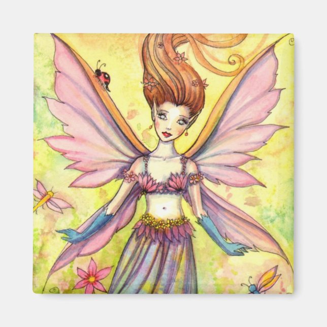 Garden Pixie Fairy and Ladybug Magnet (Front)