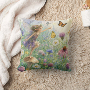 Garden Pixie with Butterflies Throw Pillow
